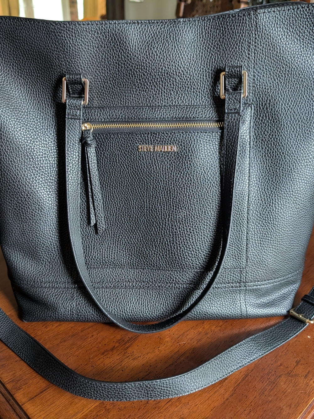 Steve Madden Black Tote Bag with Gold Hardware